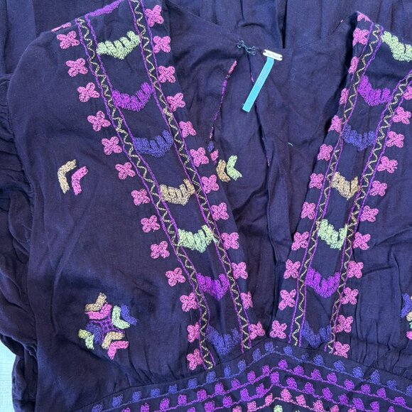 Free People Cleo Embroidered Jumpsuit Pantsuit in Purple Combo Size 12 - Picture 2 of 5